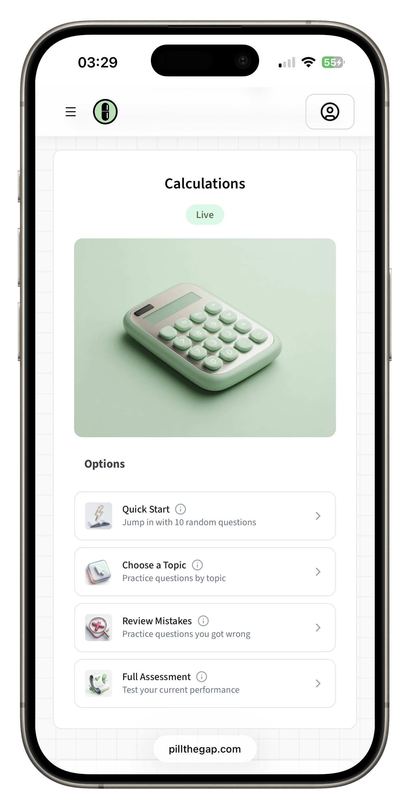 PillTheGap calculation quiz
